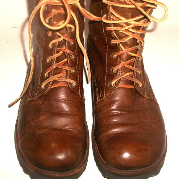 Jim Barnier Eco-Friendly Handmade Brown Leather Boho Chic Lace Up Hobo Boots 7M - Picture 3 of 15